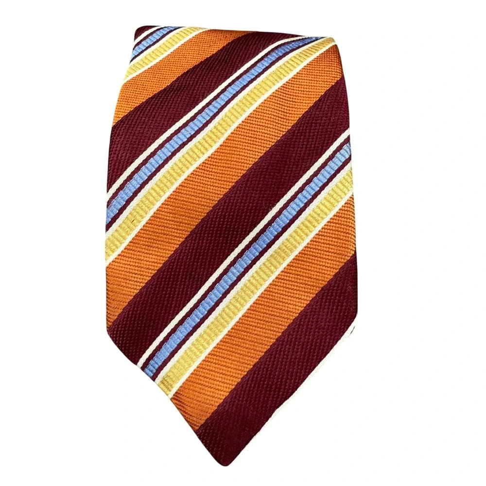 CANALI Silk Burgundy Orange Blue Stripe Luxury Men's Neck‎ Tie Italy